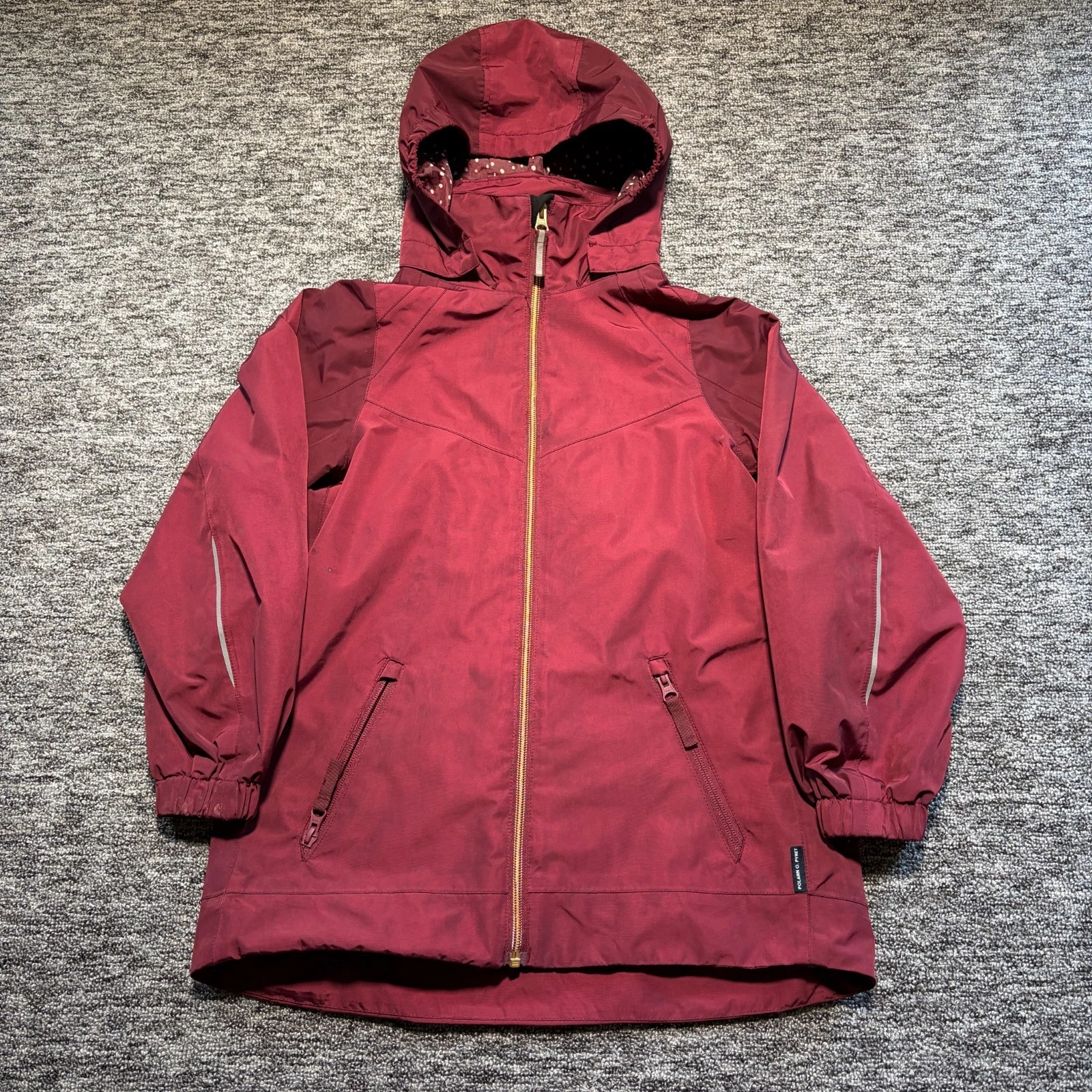 Polarn O Pyret Waterproof Jacket Kids 8-9 Years Burgundy Hooded Rain Coat Zip