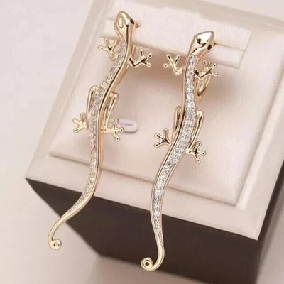1Ct Round Lab Created Diamond Lizard Drop/Dangle Earrings 14K Yellow Gold Plated