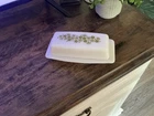 Pyrex Corelle Crazy Daisy Spring Blossom Butter Dish Vintage Green, 1/4 Pound