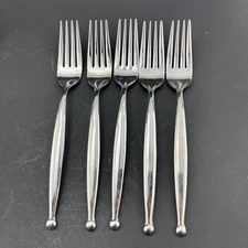 Lot of 5 Faberware Circle Dot Stainless Flatware Replacement 5 Dinner Forks