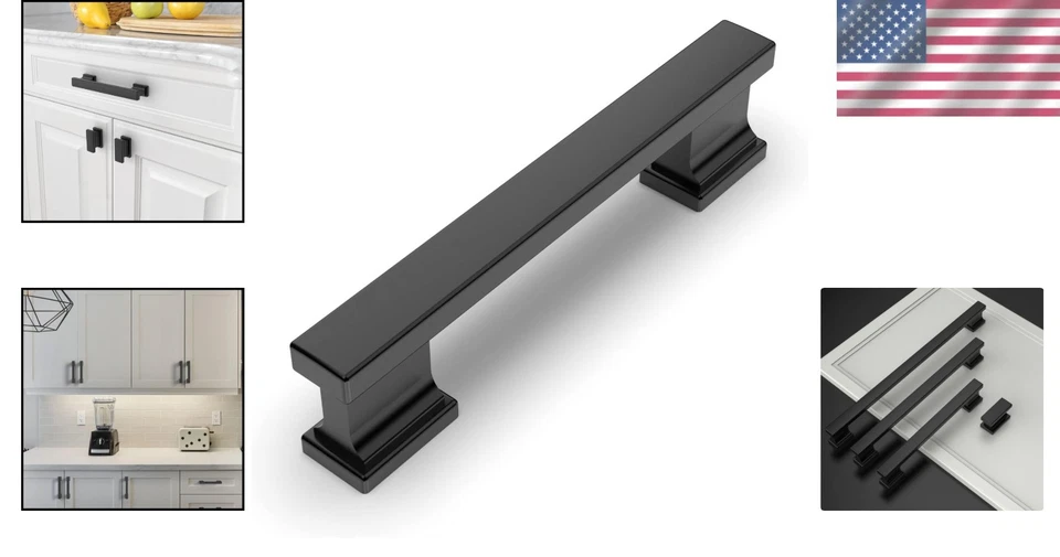 Manijas de cajón de aleación de zinc negro mate - 3-3/4 pulgadas, paquete de 10 Foto 2 de 4
