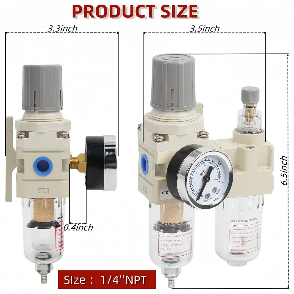 LokoCar 1/4" NPT Compressed Air Filter Regulator Water/Oil Trap Separator - Image 2 of 4