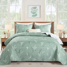 Sage Green Quilt Set King Size Reversible Botanical Floral Quilt Bedding Set Gre