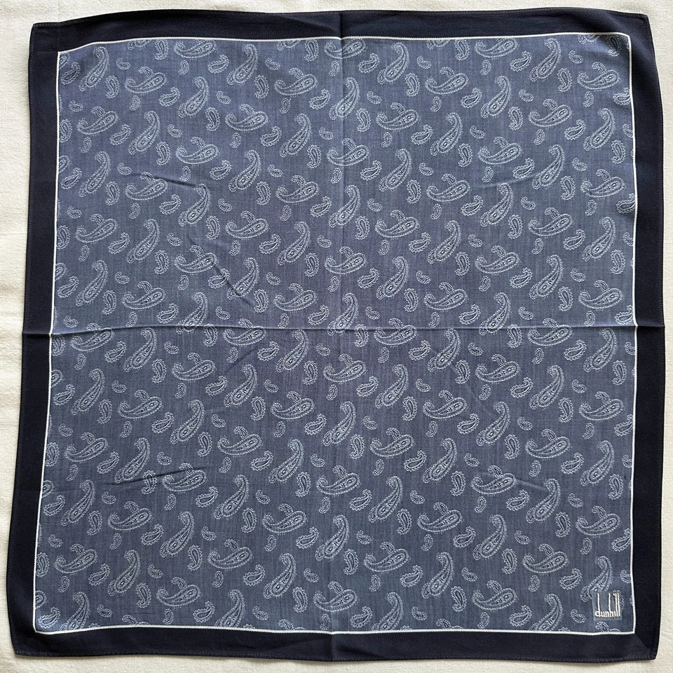 MENS Dunhill Handkerchief VTG Blue Fabric Woven Paisley Pattern Pocket Square 19 - Image 2 of 3