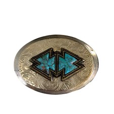 Vintage Western Belt Buckle Turquoise Stone Arrow Southwestern Silvertone Small