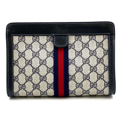 GUCCI Vintage Sherry Linge GG Clutch Hand Bag Navy PVC Used From Japan