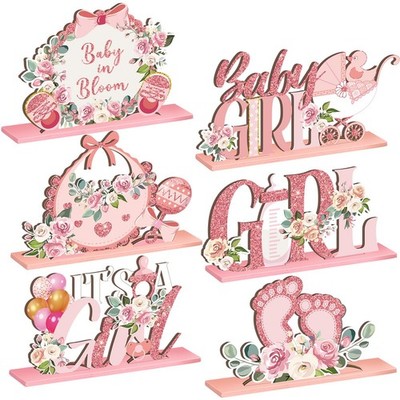 6 Pcs Floral Baby Shower Table Decoration Flower Girl Wooden Centerpieces Bab...
