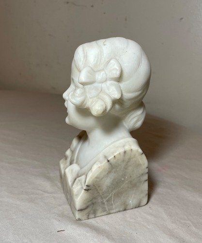 Antigua estatua escultura busto niña piedra alabastro mármol blanco tallado - Imagen 7 de 11