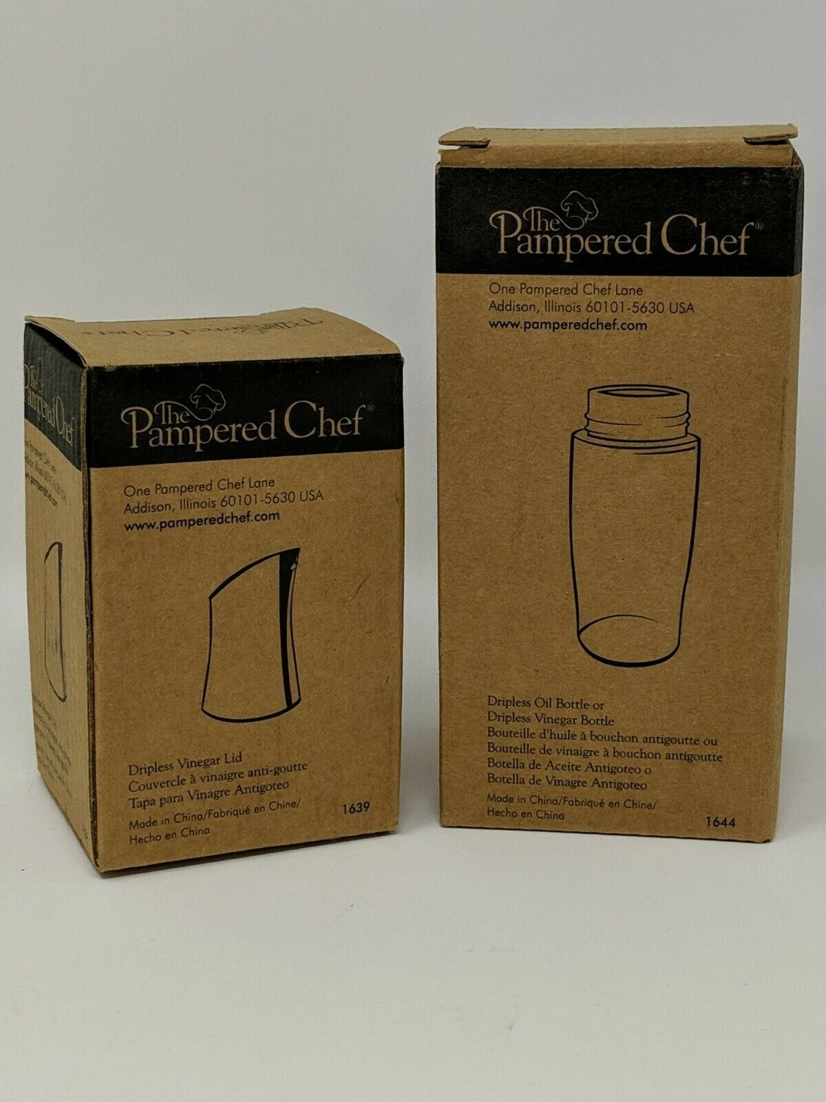 Pampered Chef Dripless Oil or Vinegar Bottle #1644 & Dripless Vinegar Lid #1639