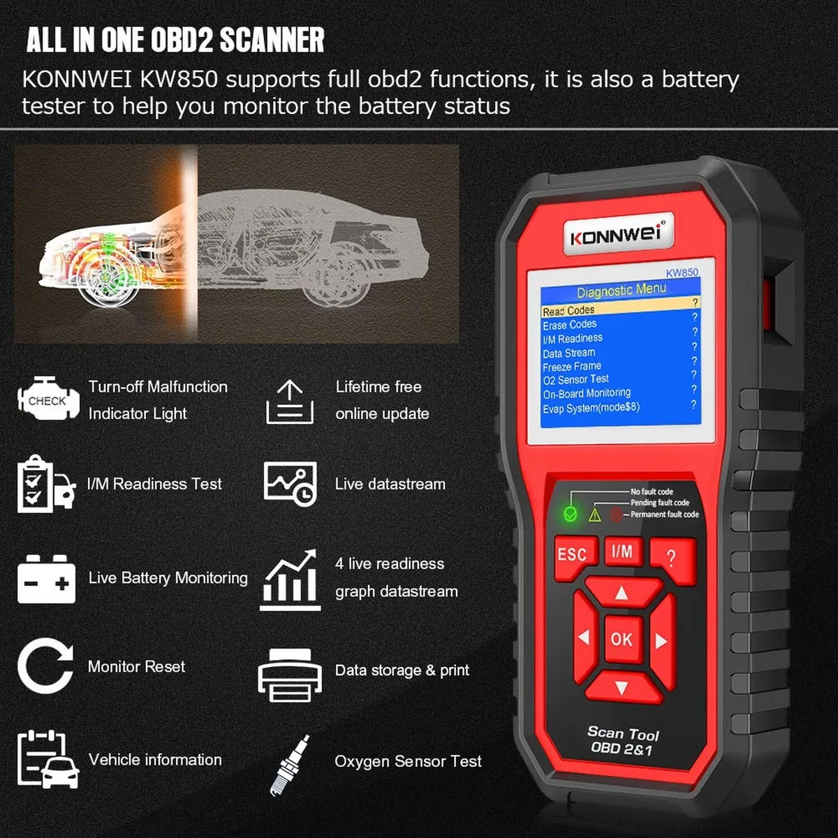 KONNWEI OBD2 Scanner Auto Diagnostic Vehicle O2 Sensor Systems –