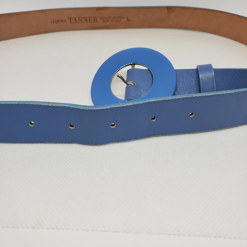 Cinto feminino vintage TANNER 344BT04 couro genuíno fivela pintada de azul Itália tamanho G - Imagem 3 de 4