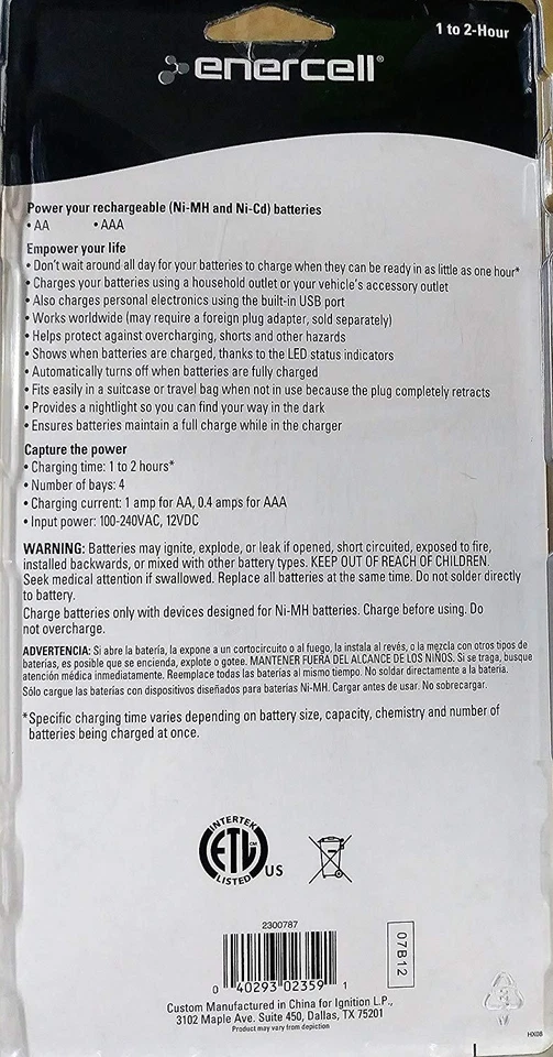 Enercell 4-Bay Battery Charger AAA/ AA 1 To 2 Hour Battery Charger 2300787 - Image 2 of 2
