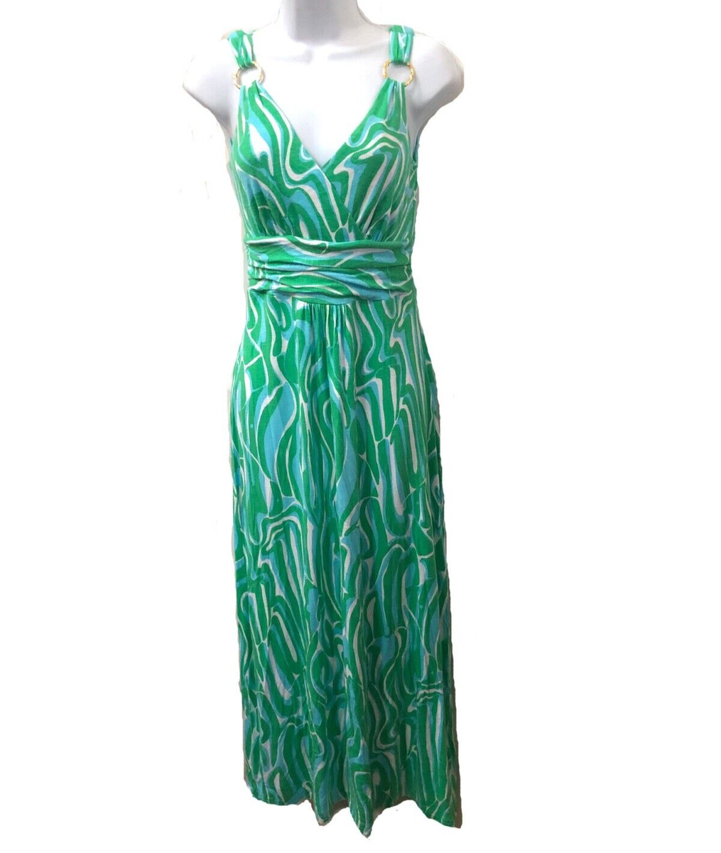 Lilly Pulitzer Turquoise, Green, White Jersey Sleeveless Gold Metal Maxi  Dress M | eBay