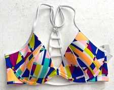 PINK Victoria's Secret Geo Print Strappy Caged Back Swim Bikini Top XS AA-B 