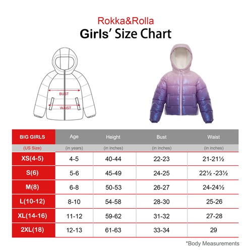 Rokka&Rolla Girls' Heavyweight Puffer Jacket Sherpa Lined Winter Coat - Picture 3 of 42