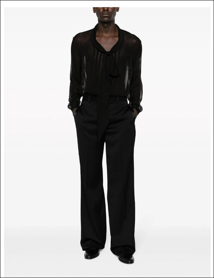 Camicia Saint Laurent 2 5k nuova con etichetta nera seta plissettata semitrasparente 42 16 5 uomo unisex