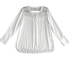 DR2 Crochet Lace Long Sleeve White Blouse SZ M Office Siren Pullover Top NWT