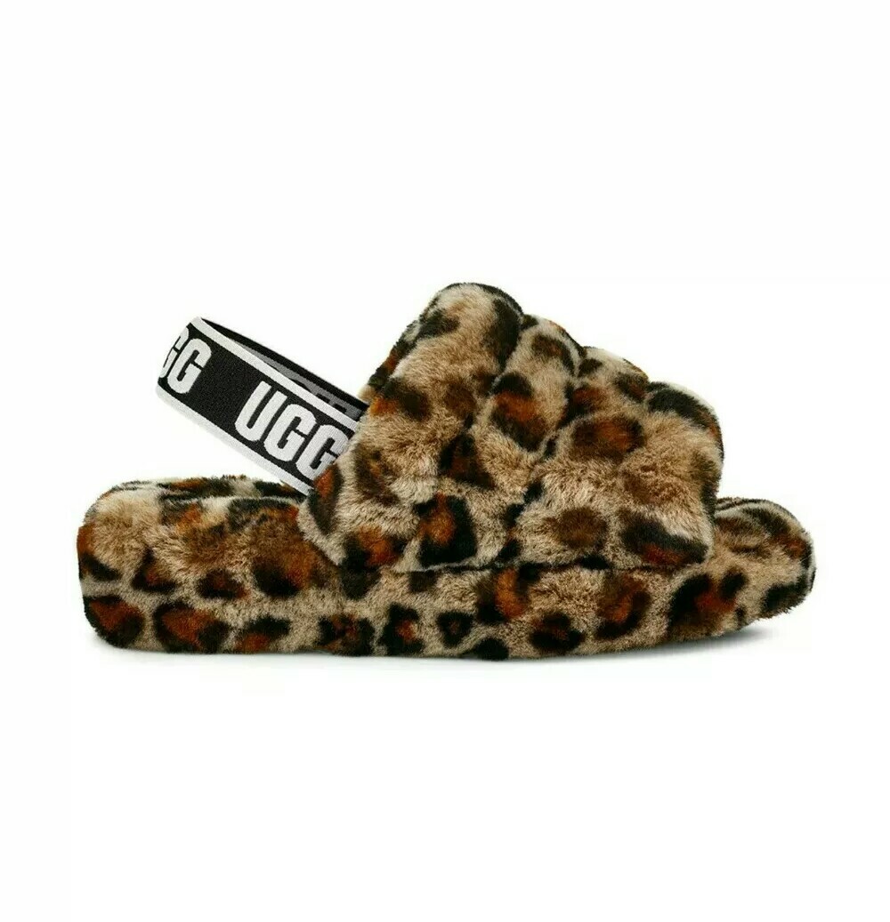 UGG Fluff Yeah Genuine Shearling Slingback Sandal Leopard Women's