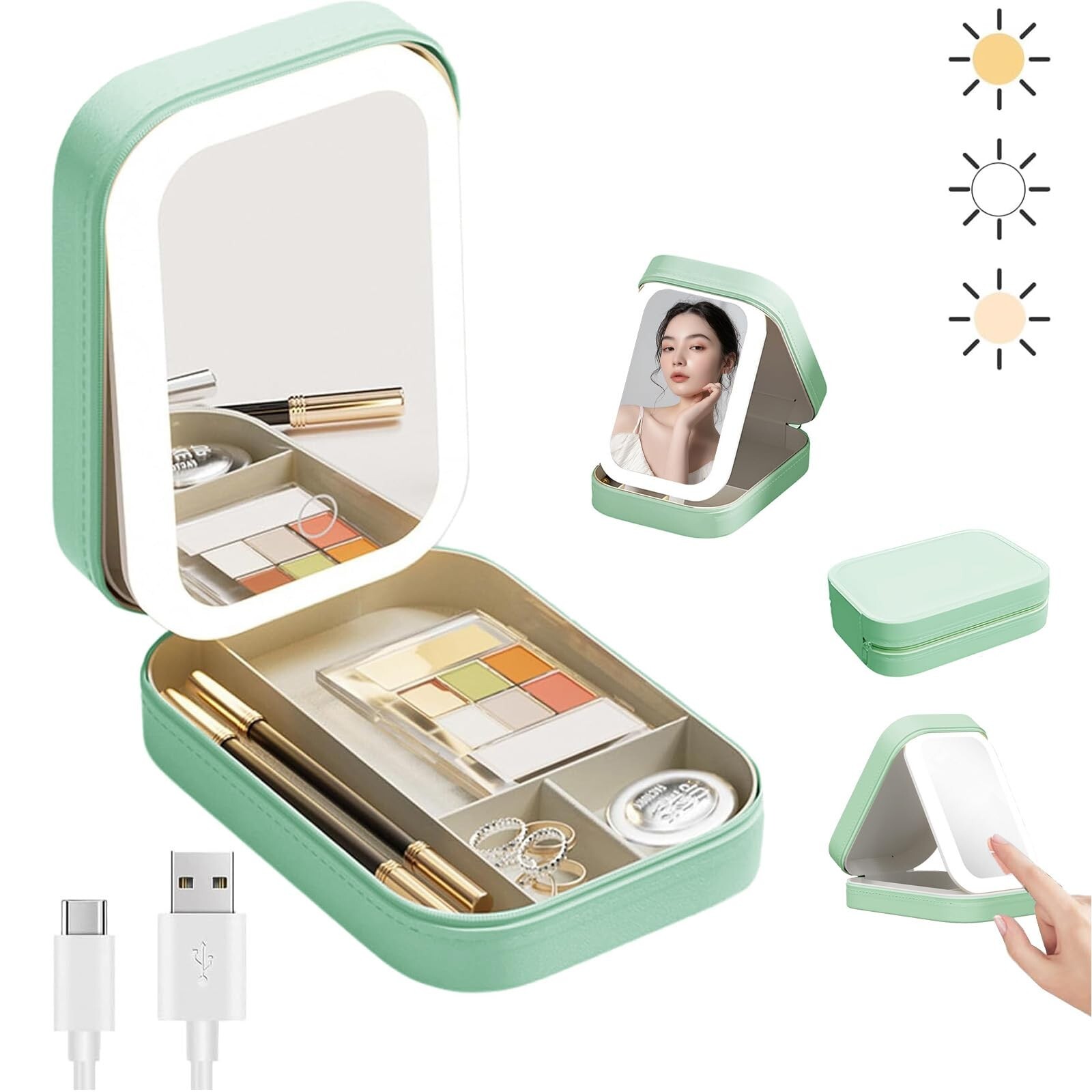 Travel Makeup Mirror with Light & Compact Bag Smart Touch LED Mirror