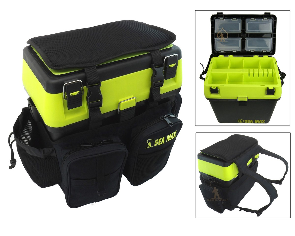 Sea Fishing Seat Box Rucksack SEA MAX RODDARCH Tackle Box Back