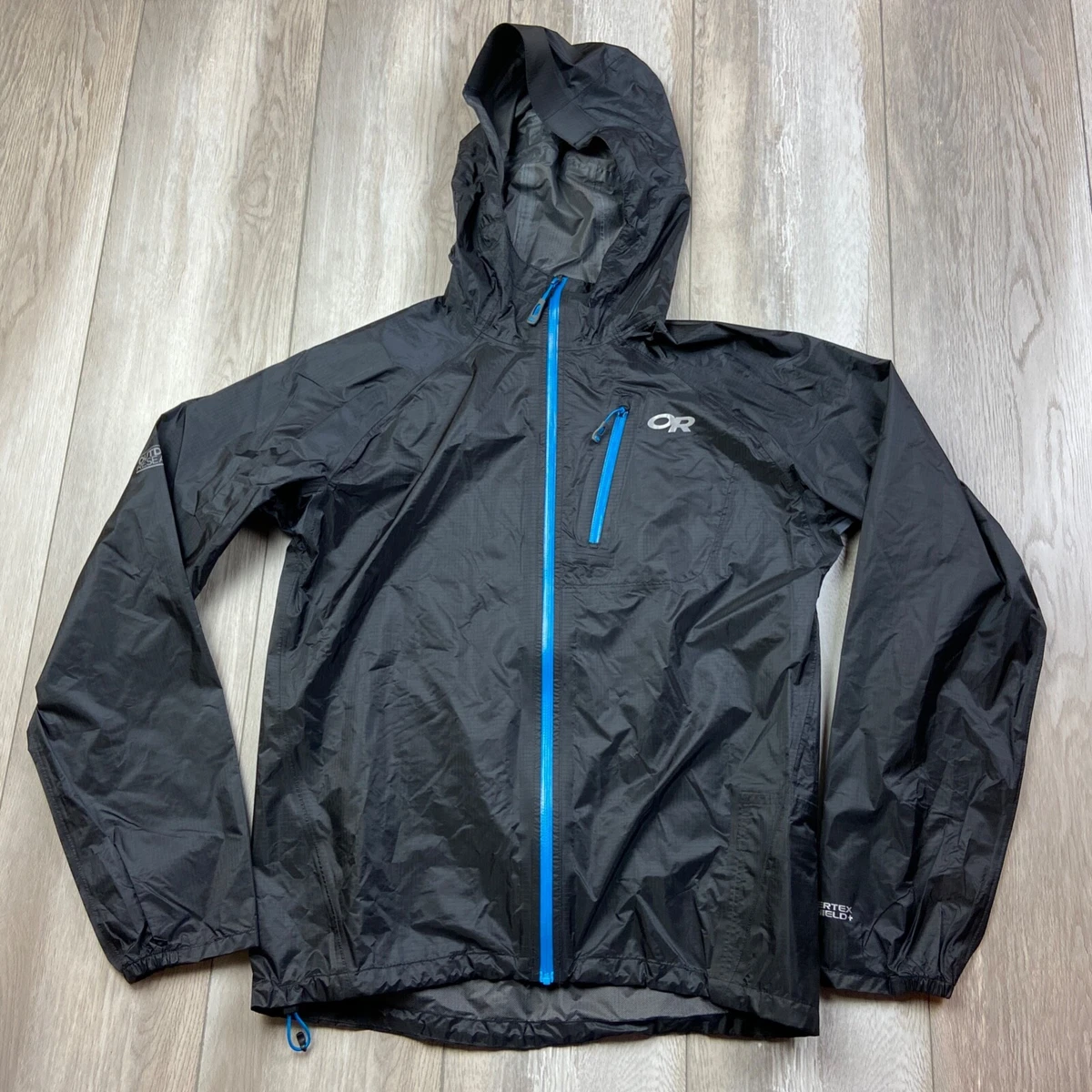 Outdoor Research Rain Jacket Mens Small Black Pertex Shield Helium