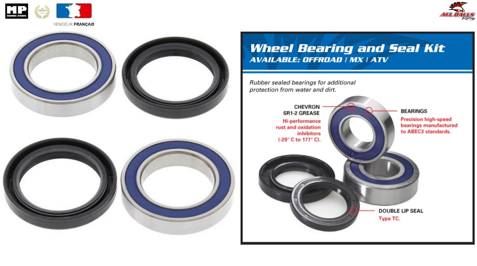 Kit roulements de roues avant All Balls pour réfection KTM RC8 09-11
