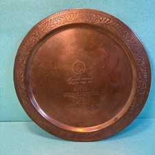 Karachi Pakistan Hotel Inter-Continental 9 1/2"Copper Tray Plate Vintage