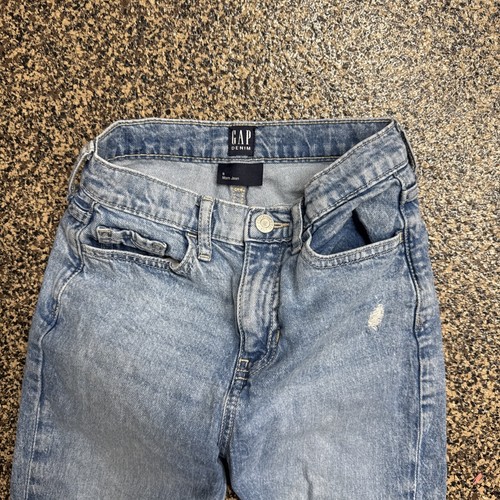 GAP Denim "Mom Jean" Niñas 8 Cintura Elástica Bolsillos Lavado Medio Mezcla de Algodón - Imagen 2 de 4