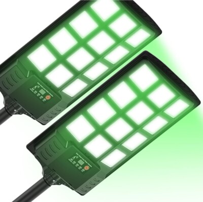 Set Of 2 SOLAR NIGHT HUNTING LIGHTS GREEN FEEDER LIGHTS Motion Sensors 