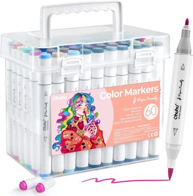 Ohuhu Paper-friendly No Peeling 60 Colors Water-based Fine & Brush Art Markers