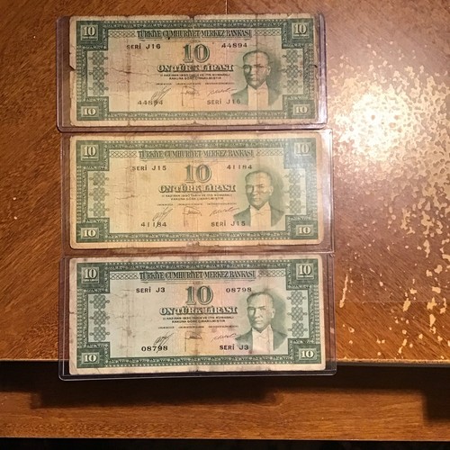 Turkey Banknotes L1930 10.Liralari 5Emesyon 1.Tertip Seri.J.3.j.15.J.16.3.pce