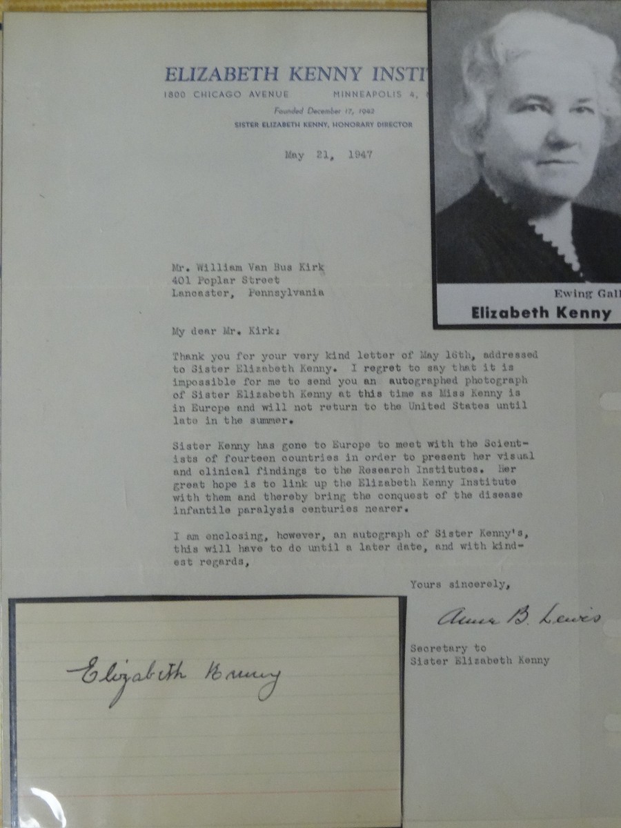 RARE ELIZABETH KENNY SIGNATURE AUTOGRAPH ON PAPER TRANSMITTAL