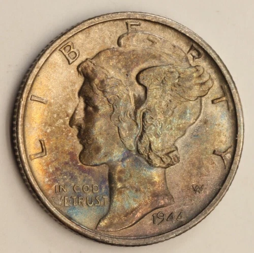 1944  S Mercury Dime UNC/AU Toning Rainbow 1601