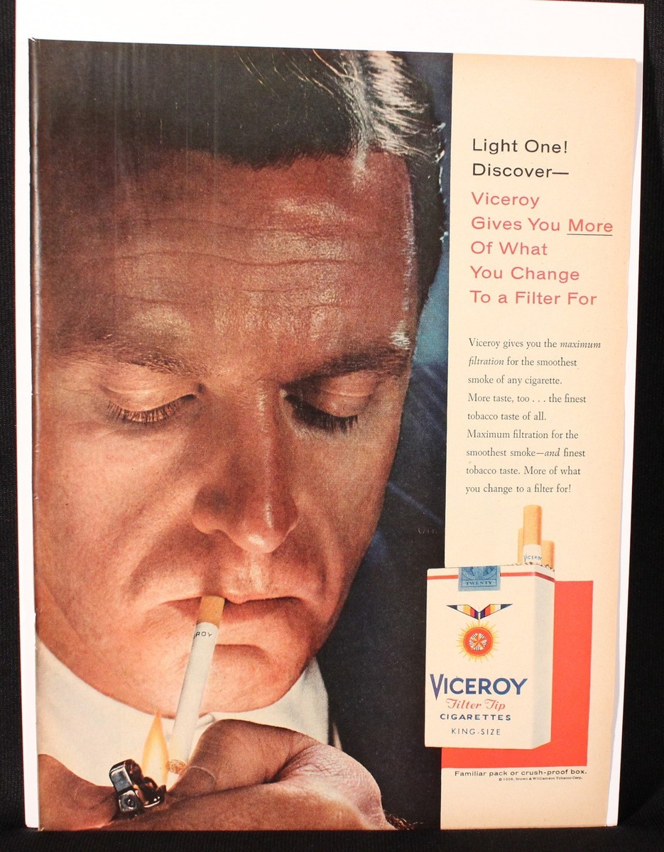 Vintage Life Magazine Ad from 1958 , Print Advertising Viceroy Cigarettes