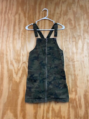 So Women's Full Zip Overall Skirt Green Camo Pockets Casual Size