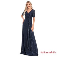 Luxury Women V-Neck Sequin Evening Dresses Party Maxi Dress Ball Gown Slim Dress