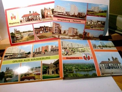 Magdeburg. 4 x Alte Ansichtskarte / Postkarte farbig, 3 x ungel. 1989. 1 x gel. 