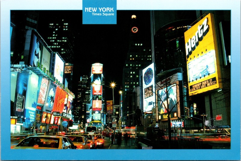 New York NY Times Square Vintage Virgin & Hertz Sign Postcard Street View