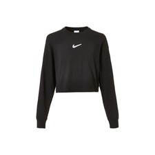 Nike Brand Logo Pullover Cropped Long Sleeve Sweatshirt for Women Black