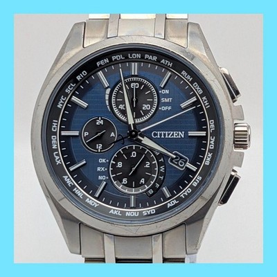 Citizen Attesa H804 Quartz Solar Eco Drive Titanium 44mm Navy Handgelenk 20cm