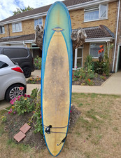 Crystalight Custom Surfboards Blue/Yellow Surfboard w/ Fin, Leash & Grey Bag