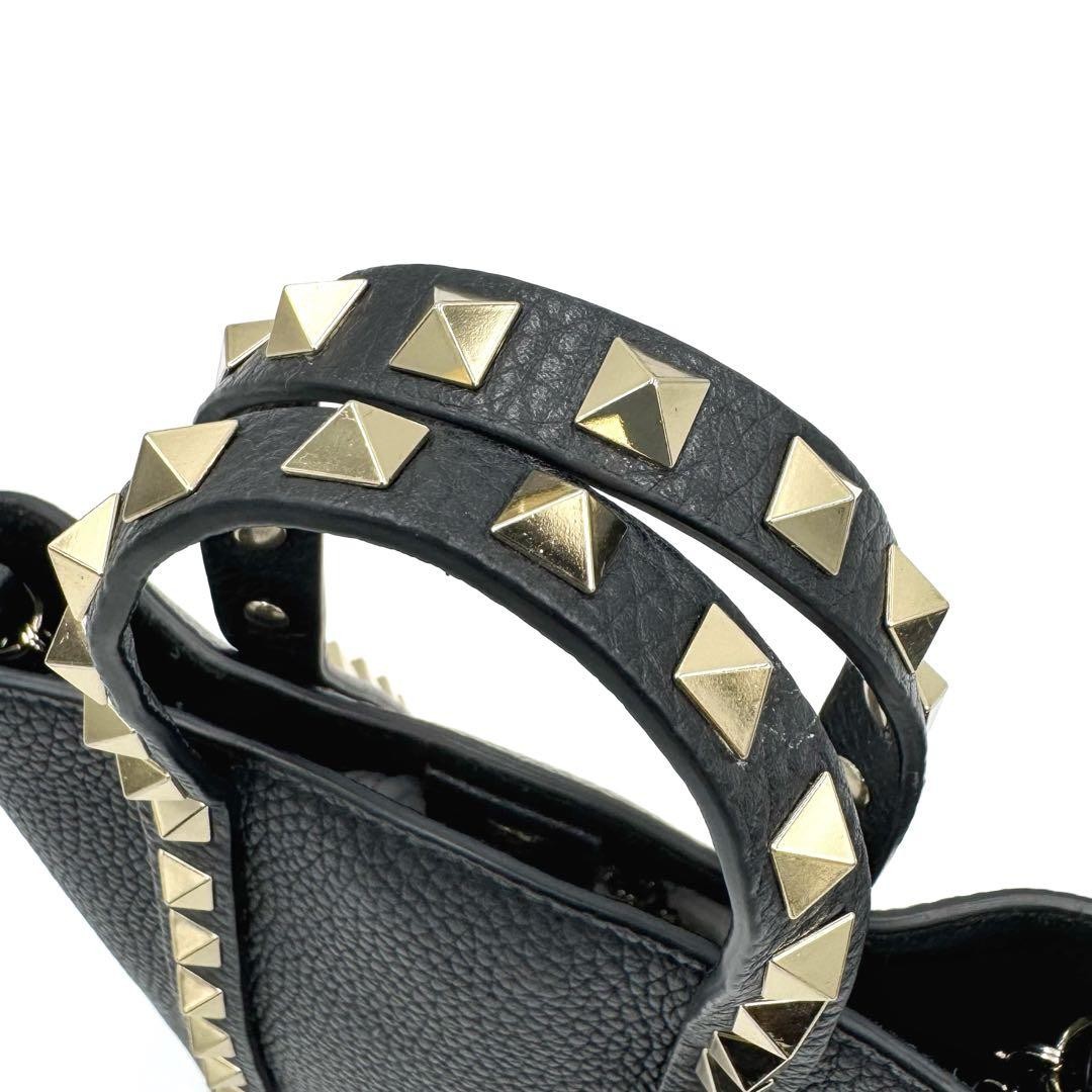 VALENTINO Women Rockstud Chain Shoulder bag 2Way Leather Black Gold from japan thumbnail 16