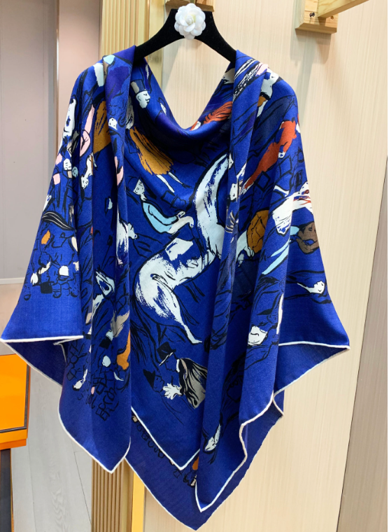 70% Cashmere 30% Silk Bandana Scarf Blue leaf Print Neckerchief Shawl wrap 53''