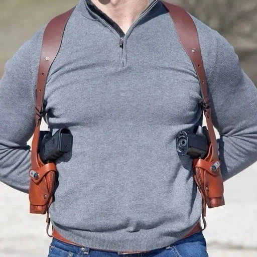 Leather Double Vertical Roto Shoulder Holster with Thumb Break - Choose Model - Image 2 of 4