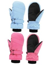 Kids Snow Mittens Waterproof Winter Ski Gloves Warm 5-8 Years 2 Pink,sky Blue