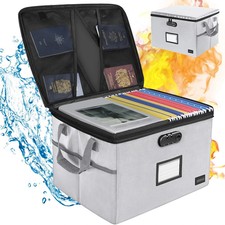 Fireproof File Storage Organizer Water Resistant Document Box Lock Grey Nokbox
