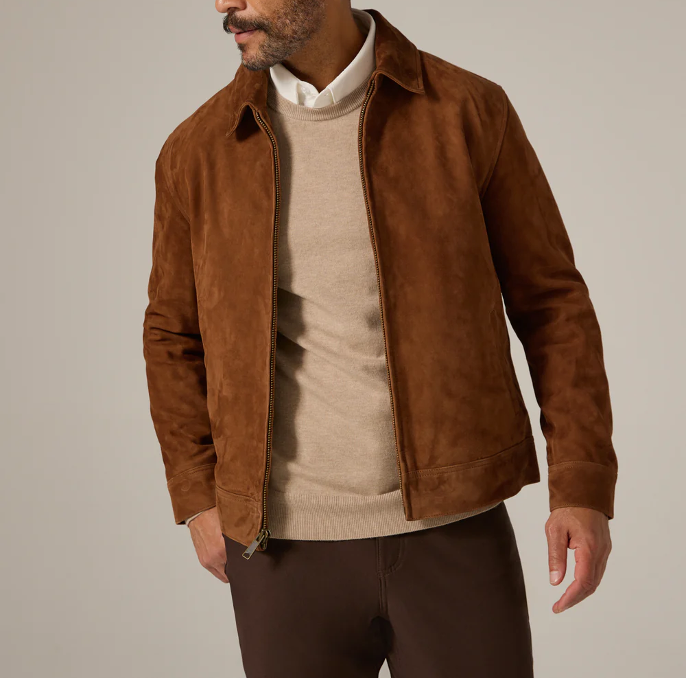 Cafe Racer Leather Jacket for Men Brown Pure Suede Biker