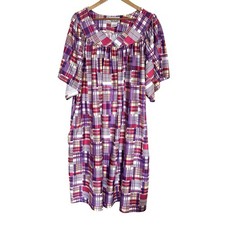 Anthony Richards Plus Nightgown Women  s 3X Plaid Short Sleeve Pockets Midi