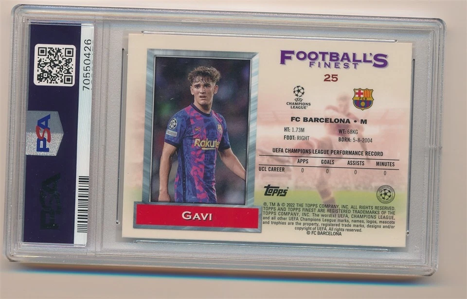 GAVI 2021-22 TOPPS FINEST FLASHBACK UCL #25 RC ROOKIE SOCCER PSA 8 NEAR MINT - Image 2 of 2