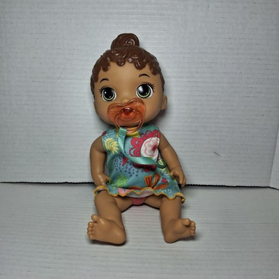#ad Baby Alive Lil Sounds Brunnette Interactive Baby Doll Teal Dress Pacifier Girl $10.99